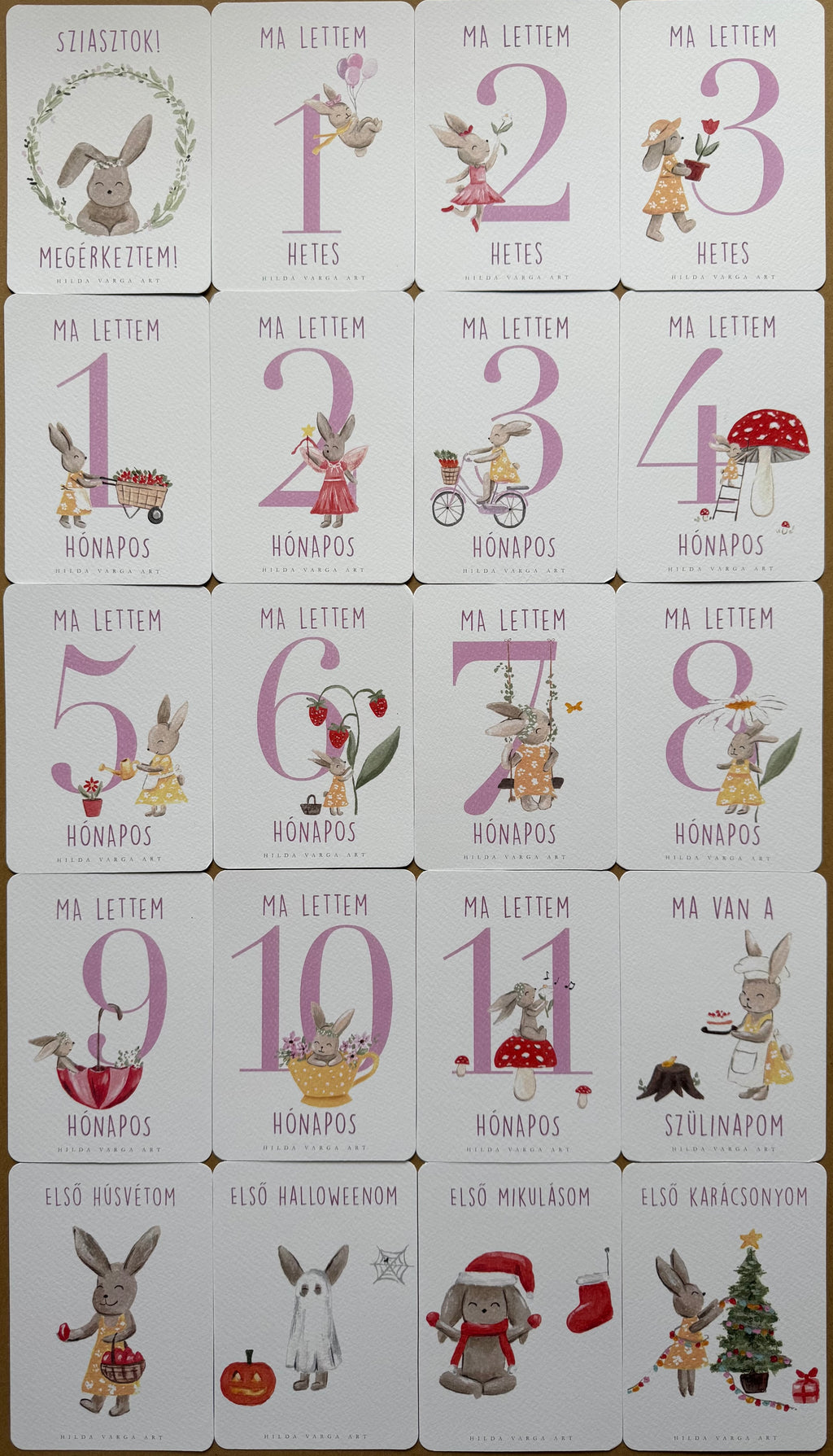 Pink Milestone Cards with Ms. Bunny (20 cards)