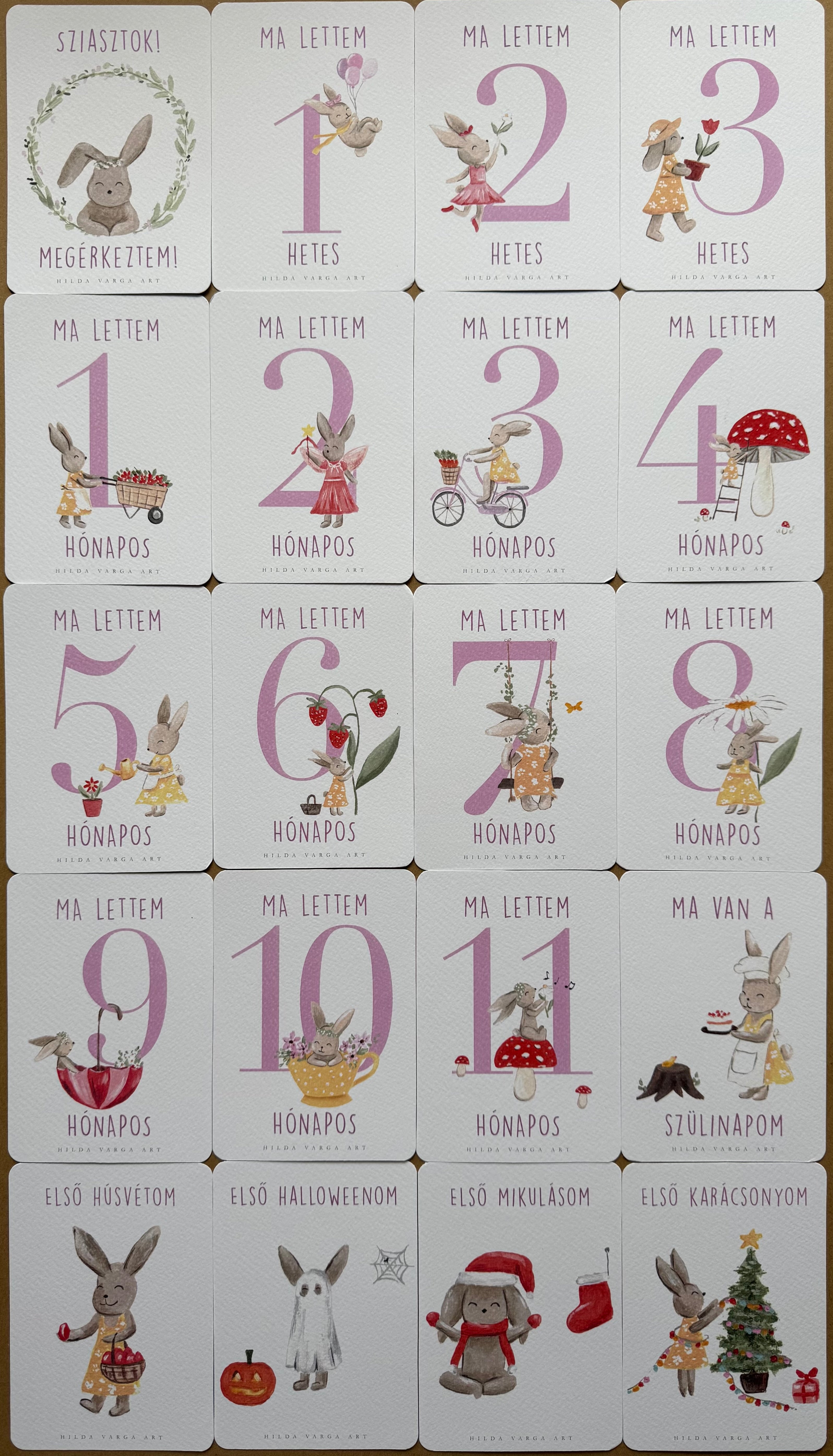 Pink Milestone Cards with Ms. Bunny (20 cards)