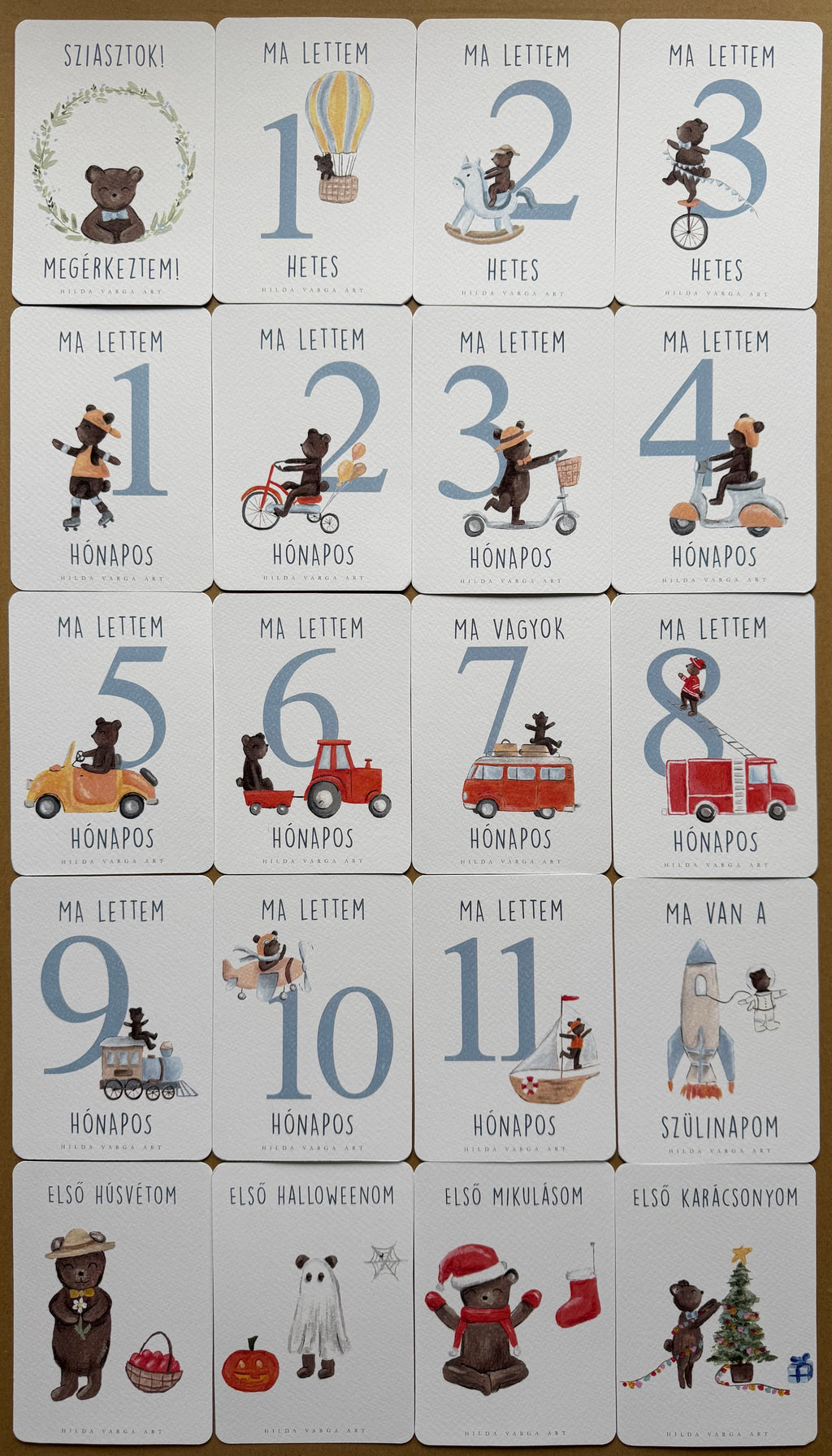 Blue Milestone Cards with Mr. Bear (20 cards)